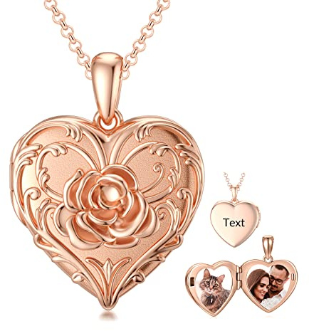 SOULMEET Sunflower/Rose Gold Locket Necklace That Holds Pictures Photo Keep Someone Near to You Personalized Sterling Silver/Real Gold Locket Gift