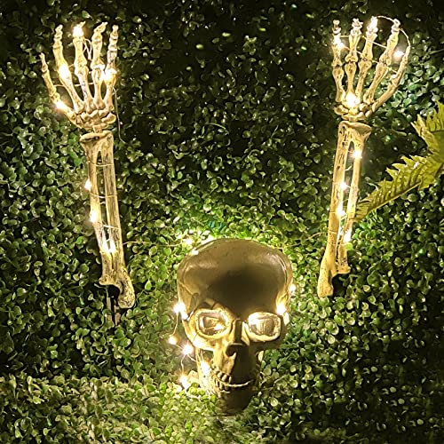 Teschio Plastica Halloween Decorazioni Esterno, Scheletro Halloween Giardino, Halloween Scheletro Teschio Luci A Mano, Decorazioni Halloween Casa Horror Set Kit Messicano Accessori Umano (Bianco)