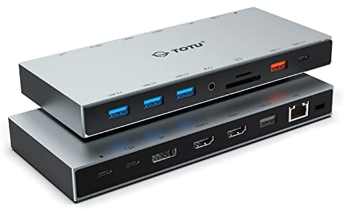 Docking Station, TOTU 15 in 1 USB C Docking Station 3 Monitore mit Dual HDMI 4K, DisplayPort, 10Gbps USB 3.1, 100W PD, 3 USB 3.0, Ethernet, Audio/Mic für MacBook und Windows Laptop mit Thunderbolt 3
