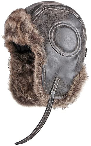 GIBZ Kunstfell Fliegermütze Herren Damen mit Ohrenschutz Warme Trappermütze Leder Russisch Mütze für Winter, Braun