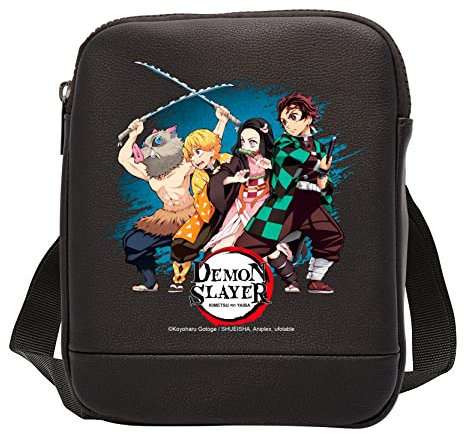ABYstyle - Demon SLAYER Tasche/Umhängetasche, Vinyl, klein, Noir, 22 cm x 17 cm x 35 cm