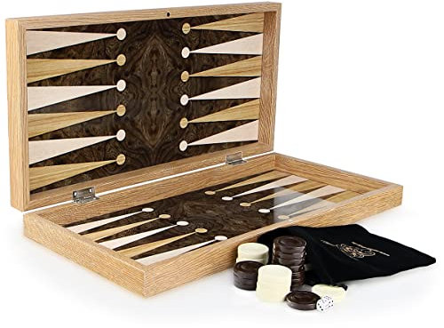 Yenigün Wunderschöne Walnuss Optik Backgammon, Tavla XXL Walnut Burl - Strategie Spiel für Erwachsene ab 14 Jahren