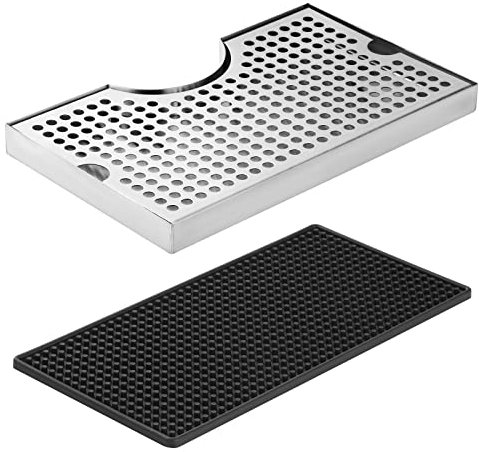 KEESIN Beer Drip Tray,U-Shaped Stainless Steel Drip Tray Removable Receiving Tray with Rubber Draining Pad for Restaurants Bars Kitchens (7 x12)
