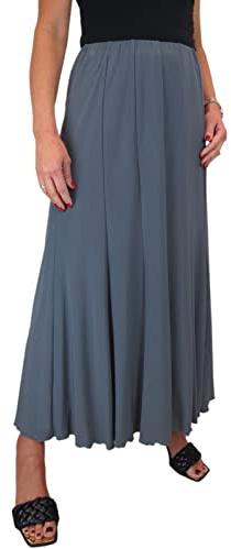 icecoolfashion Women's 38 Long Ankle Length Panel Swing Flare Maxi Skirt Soft Stretch Sheen Fully Lined Grey 10-22 (XL)