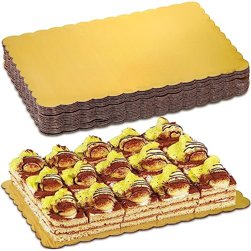 Tebery 20 Stück Rechteck Kuchenbrett, 35x25cm Einweg-Kuchenböden aus Pappe, Goldfolie Viertelkuchenblatt zum Backen Kuchen Pizza Gebäck Party dekorieren, fettdicht und feuchtigkeitsbeständig