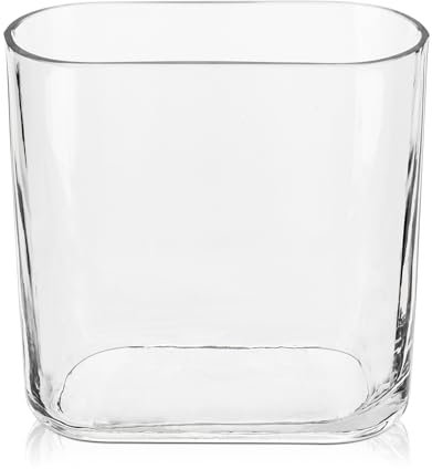 Oairse Clear Glass Vase 18CM Modern Vase for Flowers Oblong Vase Centerpiece Vase Decorative Flower Vase for Living Room Dining Table Wedding Home Wedding Party Decor