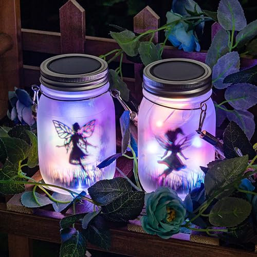 Lot de 2 lanternes solaires en pot à suspendre pour jardin, table, cour, terrasse, pelouse(multicolore)