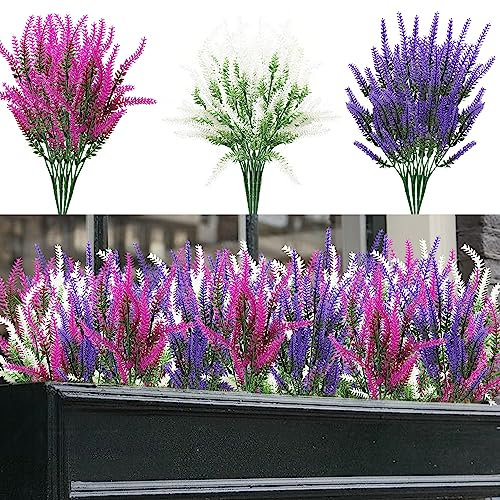 TUAKIMCE 12 Bündel Künstliche Lavendel, künstliche Blumen UV-beständige kunstblumen wie echt, kunstblumen Balkon kunstblumen deko innen und außen Strauß Künstlich für Haus, Garten, Büro, Töpfe