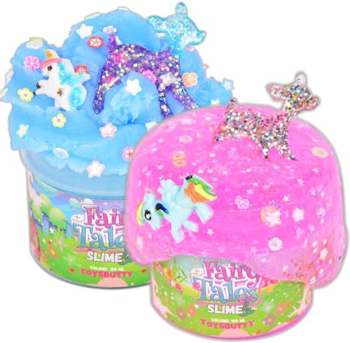 ToysButty 2 Slime Transparent & Nuage Kit Slime Enfant pour Fille Garçon, Créer avec 2 Thème Conte de fées, Slime Kit Deja Fait, 4 Accéssoires Décorations Slime DIY, 2 Grands charmes Jouets Enfants