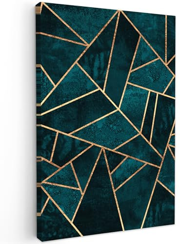 MuchoWow© Leinwand Bilder 60x90 cm Wanddeko Wohnzimmer Aesthetic Room Decor Goldene Deko Zimmer Wandbilder Modern Fotogeschenke Steine - Bild Gold - Luxe - Muster - Abstrakt