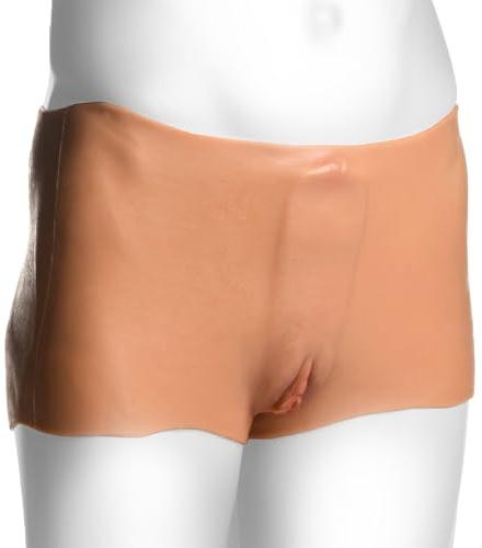 MASTER SERIES Pussy Panties Silicone Vagina + Ass Panties Small for Men & Women. Textured Tunnel for Vaginal Penetration. Real Life Like Stretchy Panty w/Anal Opening. 1 Underwear, Small, Flesh.