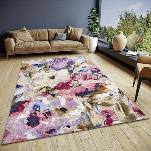Hanse Home Atika Design Blumen Teppich – Flachgewebe Blumenmuster, Anti-Rutsch Unterseite, Blumenmotiv hochwertig gewebt für Wohnzimmer, Schlafzimmer, Esszimmer, Flur – Multifarben, 120x180cm
