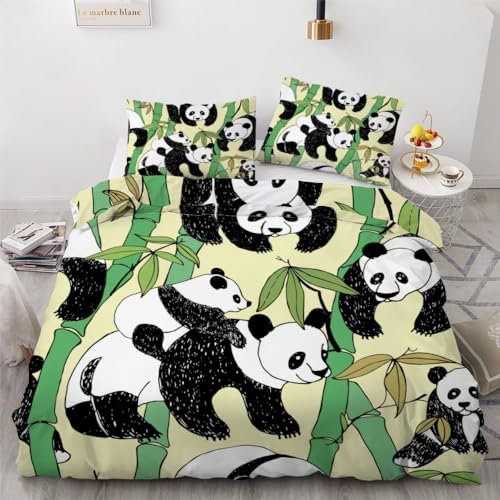 ROUSKI Bettwäsche Panda 135x200 cm 4teilig 100% Mikrofaser Kinderbettwäsche Süße Tiere Wendebettwäsche mit Reißverschluss 3D Motiv Zimmer Dekor Bettwäsche-Sets mit 2 Kissenbezüge 80x80