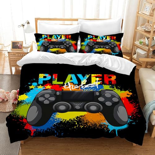 LLTTEER Gamepad Housse de Couette Parure de Lit 1/2 Personne en Microfibre Garçons Jeux Gamepad Housse de Couette avec Fermeture Éclair + 2 Taies d'oreiller 65x65 cm (Gamepad 06, 220 x 240 cm)