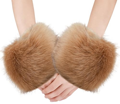 XIHIRCD Armstulpen, Weiche Flauschige Manschettenwärmer Pelzmanschetten für Ärmel Winter Pelzige Kurze Armstulpen Stretch Kunstfell Pulswärmer für Frauen Mädchen Kostüm
