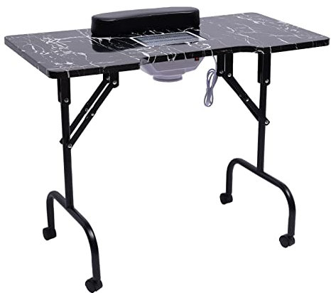 LOYEMAADE Mobiles Nageltisch mit Staubabsaugung Faltbar Maniküretisch Mit Staubsauger und Handgelenkstütze Freistehend Beauty Klapptisch 2800RPM