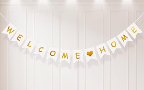 Koliphy Welcome Home Girlande, Welcome Home Deko Familie Partei Willkommen Zuhause Banner für Familie Rückkehr Familienfeiern (Gold)