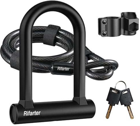 Rifarter Bike Locks Heavy Duty Anti Theft, Bicycle Lock U Lock with 5ft Security Steel Cable and Keys, 17mm Shackle Compact Bike U-Locks with Mounting Bracket for Road, Mountain Bike, Scooters