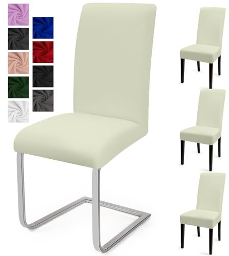Stuhlhussen 4er Set Stuhlbezüge Moderne Stretch Stuhlhussen Universal Husse Abnehmbare Stuhlbezug Waschbarer Abdeckung Esszimmer Dekoration Spannbezug,für Hotel Hochzeit Partys(4er Set, Elfenbein)-C