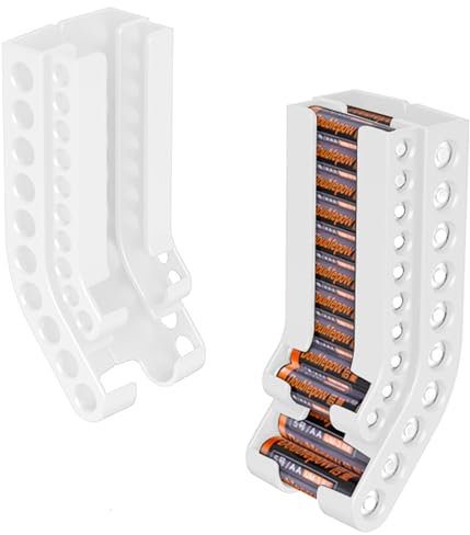 CSENASON 2 Pcs Dry Battery Wall Mount Storage Organizer,Battery Dispenser Holder,Wall Mount Battery Holder Storage Organizer Fit for 10 AAA & 10 AA Batteries (Batteries are Not Included)(White)