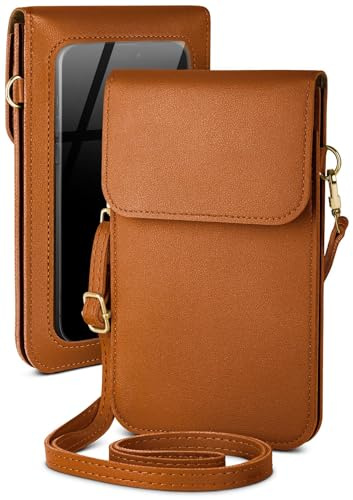 moex Handytasche zum Umhängen für Motorola Edge 50 Fusion kleine Handtasche mit Handyfach und Sichtfenster, 2 extra Fächer Mini PU Leder Handy Umhängetasche Damen CitySling, Braun