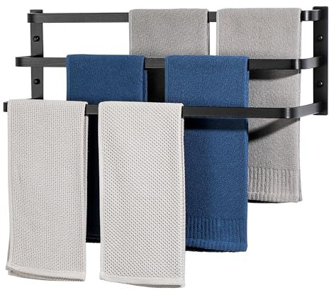 SAYAYO Handtuchhalter Schwarz Handtuchstange Multilayer Gästehandtuchhalter Wandmontage Dreifach Badetuchhalter für Badezimmer und Küche 64CM