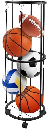 FARQAN Garage Ball Storage, Durable Vertical Ball Rack, Sports Basketball Football Rack Organizer for Garage, Wall Mounted Ball Storage Cage Ball Holder for Basketball, Soccer, Football, Volleyball