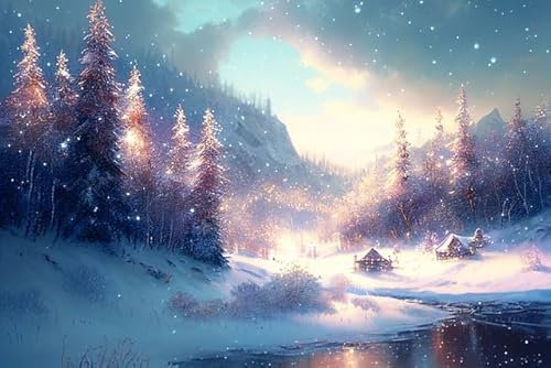 Winterschneeszene, 10000-teiliges Puzzlepaket, wunderschön illustriertes Puzzle, 10000-teiliges Puzzle, Kunstpuzzle, Familienspiel-Puzzle, 10000-teiliges Puzzle für Erwachsene,