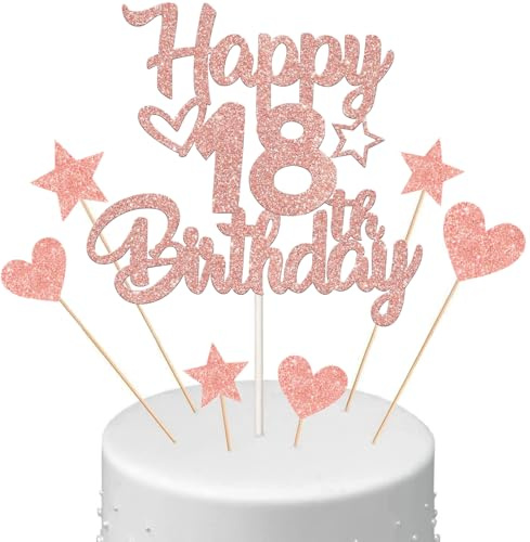 Anlgdi Tortendeko 18. Geburtstag Mädchen, Kuchendeko 18. Geburtstag Mädchen, Kuchen Topper Happy 18th Birthday Roségold, Cake Topper 18 Jahr Torte Kuchen Deko für Geburstagstorte Deko 18. Kinder