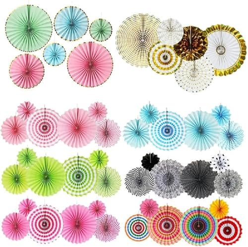 Folding Hand Fan, Handheld Fan Bamboo Hand Fan 6pcs/8pcs Rose Gold Pink Blue Silver Tissue Paper Fans Flowers Balls-Gold