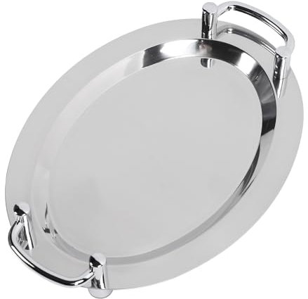 Bandeja para Servir, Plato de Buffet Multiusos con Acabado de Espejo, Acero Inoxidable Brillante con Asa para Banquete de Boda (Forma de Huevo (Longitud 46 cm/18,11 Pulgadas))