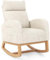 COSTWAY Relax Rocking Chair, Chenille Fabric Upholstered Accent Glider Armchair with Headrest, Side Pocket & Solid Wood Legs, Modern High Back Leisure Lounge Rocker for Nursery Living Room Bedroom