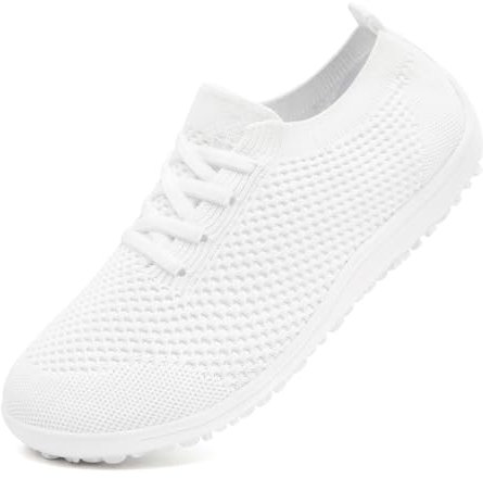 Barfußschuhe Damen Laufschuhe Turnschuhe Schuhe Sportschuhe Damen Bequeme Slip On Sneaker Fitnessschuhe Straßenlaufschuhe Leichte Atmungsaktiv Weich rutschfest Shoes Weiß 39 EU