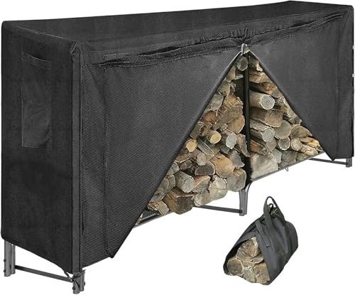 SRKATI Allzweck Korb Carrier Combo – Holzhalter aus schwarzem Stahlrohr für Feuerstellen und Kamine – einfach zu montieren (2,4 m) Tragetasche