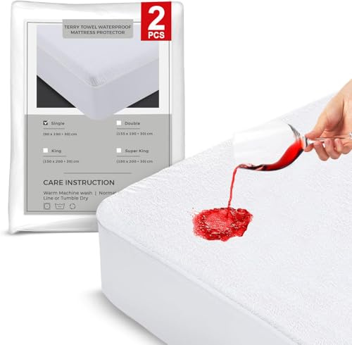 Yorkshire Bedding Double Mattress Protector (2 Pack) - Super Absorbent Terry Towel Waterproof Mattress Protector