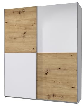 AVANTI TRENDSTORE Dongo - Armadio a 2 ante scorrevoli in laminato di colore bianco/quercia selvaggia. LAP ca. 170x195x57,5 cm