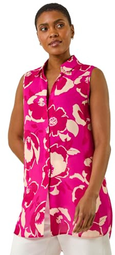 Roman Sleeveless Shirt for Women UK Ladies Blouse Top Button Through Summer Smart Casual Work Cocktail Party Office Holiday Special Occassion Evening Going Out