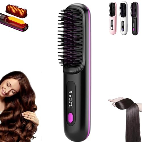 eloura berlin,eloura tragbare bürste glätten,locken,trocknen,tragbare bürste,heated Hair Brush,Adjustable Temperature Anti-Scald,cordless Hair Straightener Brush,Heated Hair Brush for All Hair Typ (A)