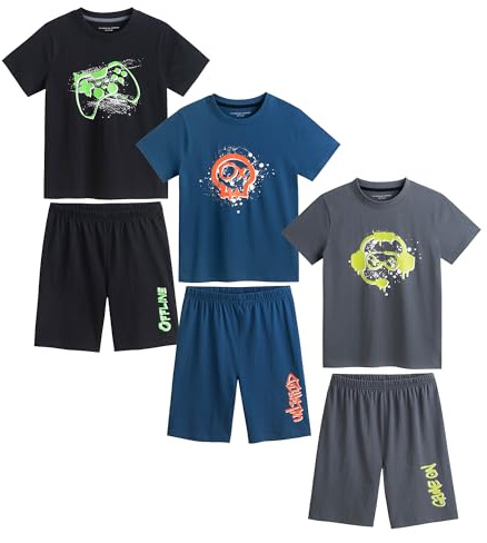 The Essentials Wardrobe 3PK Boys Shorty Pyjamas- Gaming Icon - 12-13 YRS