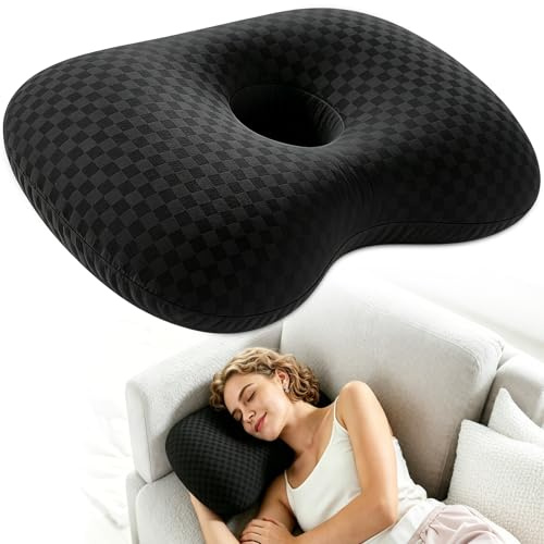 Afenau Piercing Kissen Ohr, Piercing Pillow, Piercing Kissen mit Loch zur Linderung von Ohrenschmerzen und MittelohrentzüNdungen für Piercings und SeitenschläFer, Schwarz
