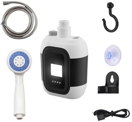 Portable Camping Shower - Electric Outdoor Shower Pump, USB Rechargeable Water Sprayer | Travel Wash Kit with LED Light for Hiking, Beach, Garden, Camping,