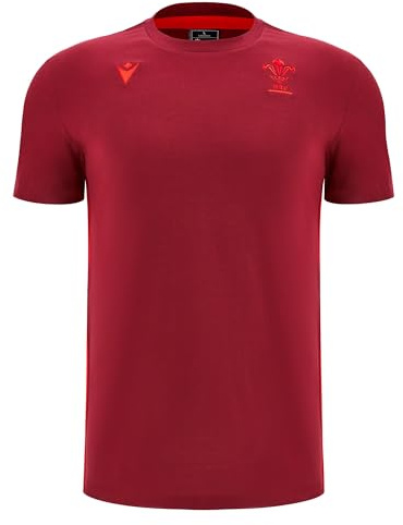 Macron Wales WRU 2025/26 Mens Travel Cotton T-Shirt (UK, Alpha, 5XL, Regular, Regular, Dark RED)