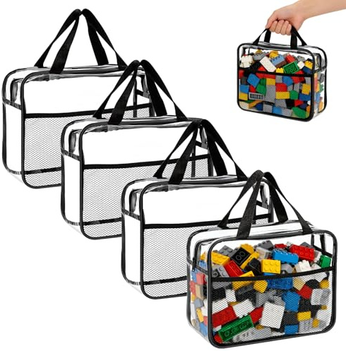 Vijixka 4 Stück Spielzeug Aufbewahrungstaschen, Spielzeug Organizer | 30x22x10cm Spielzeugtasche mit Reißverschluss, Spielzeug Aufbewahrung, Transparent Toy Storage Bag für Puzzle, Bausteine