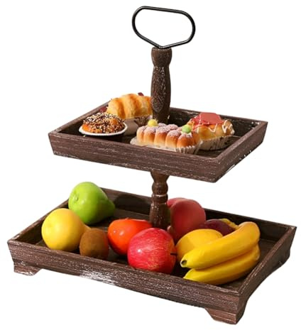 Bosiyrggrl Dessert Stand Double Layer Cake Tray Dessert Decoration Tray Display Stand,Washed White