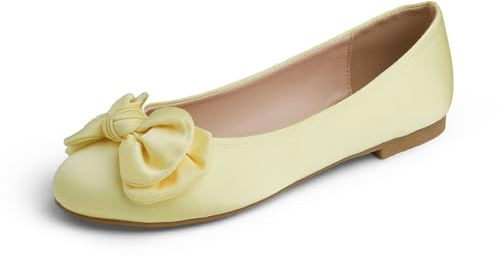 Feversole Women's Round Toe Soft Cute Dress Ballet Flats Dolly Shoes Butter Yellow Silk Satin 5 UK