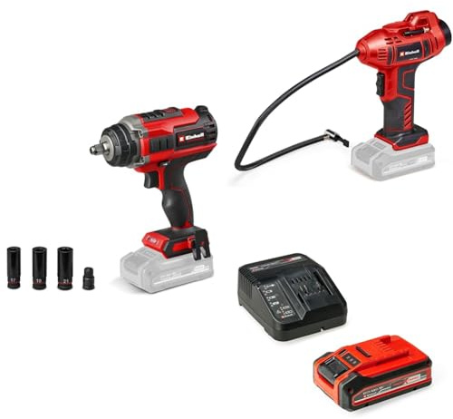 Einhell Pack 2 machines sans fil - Spécial Automobile - Power X-Change (Boulonneuse IMPAXXO 18/450, Gonfleur CE-CC 18) + Chargeur et Batterie 4,0Ah PLUS