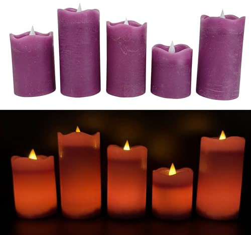 Online Fuchs 5 LED-Kerzen aus Echtwachs mit 6-Stunden Timerfunktion und realistischer Kerzenflamme - ruhiges Standlicht oder natürliches Flackern - Long Shine Funktion (Lila)