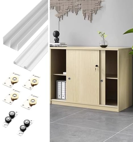 Schiebetür Schiene Schiebetürbeschläge, Laufschienen-Set für Doppeltüren (Schranktüren), Schieberollen-System, Schranktüren, Schiebetürsystem für Arbeitszimmertüren(White,36inch/91.4cm)