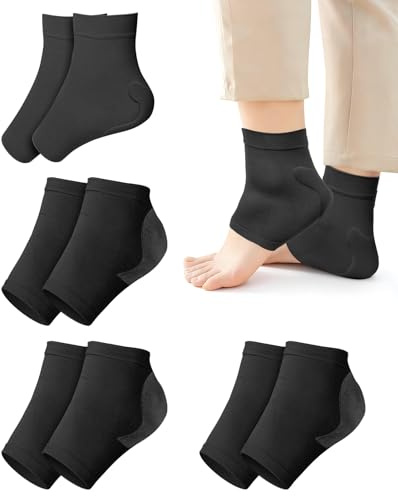 hommova 4 Pair Silicone Heel Protectors Set, Padded Heel Socks Support for Achilles Tendonitis