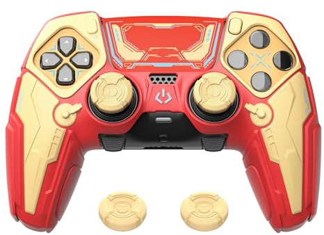 playvital Cover Controller per ps5 Edge Joystick, Custodia Silicone Skin Protettiva Grip Antiscivolo & Copri Analogici & Adesivi, Accessori Antiurti per ps5 Edge Controller, Mecha Stellare - Rosso